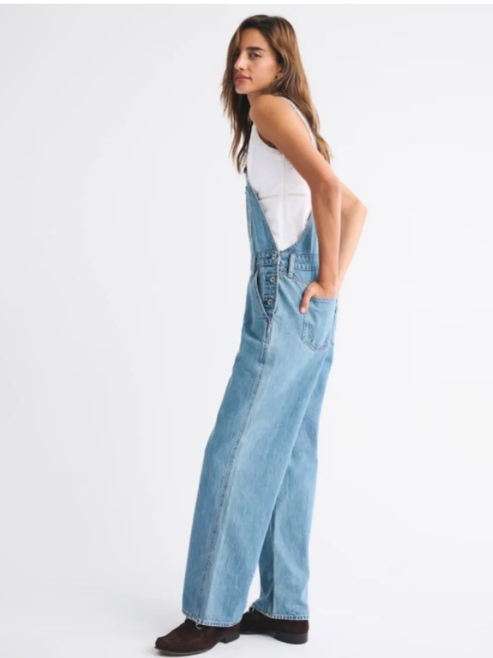 Abercrombie & Fitch Classic Relaxed Denim Straight Leg Overalls Size Large - Picture 2 of 7